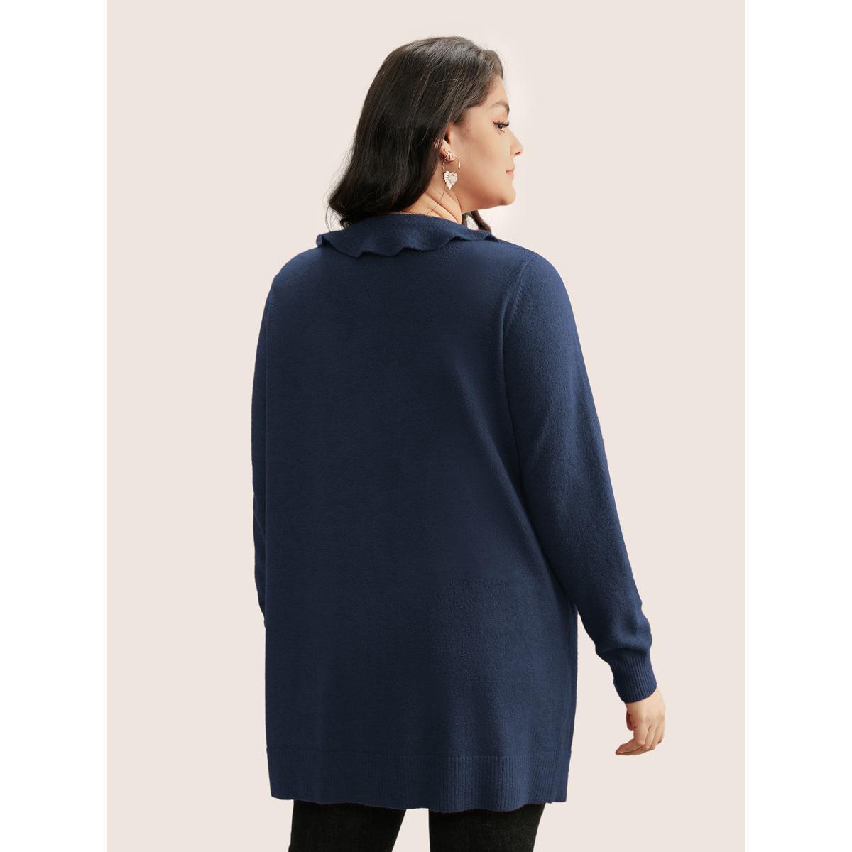 Plus Size Supersoft Essentials Solid Ruffle Trim Ties Cardigan Indigo Women Elegant Long Sleeve Everyday Cardigans BloomChic 22-24/3X Product Image