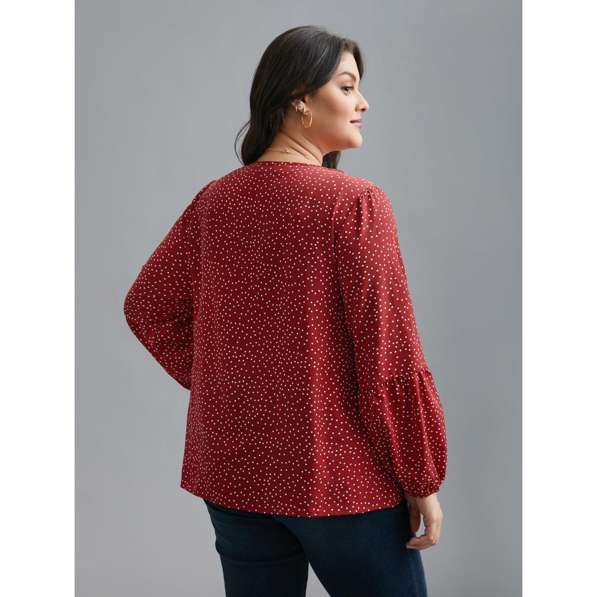 Plus Size Scarlet V-Neck Polka Dot Ruffled Blouse Women Elegant Long Sleeve V-neck Everyday Blouses BloomChic 22-24/3X Product Image
