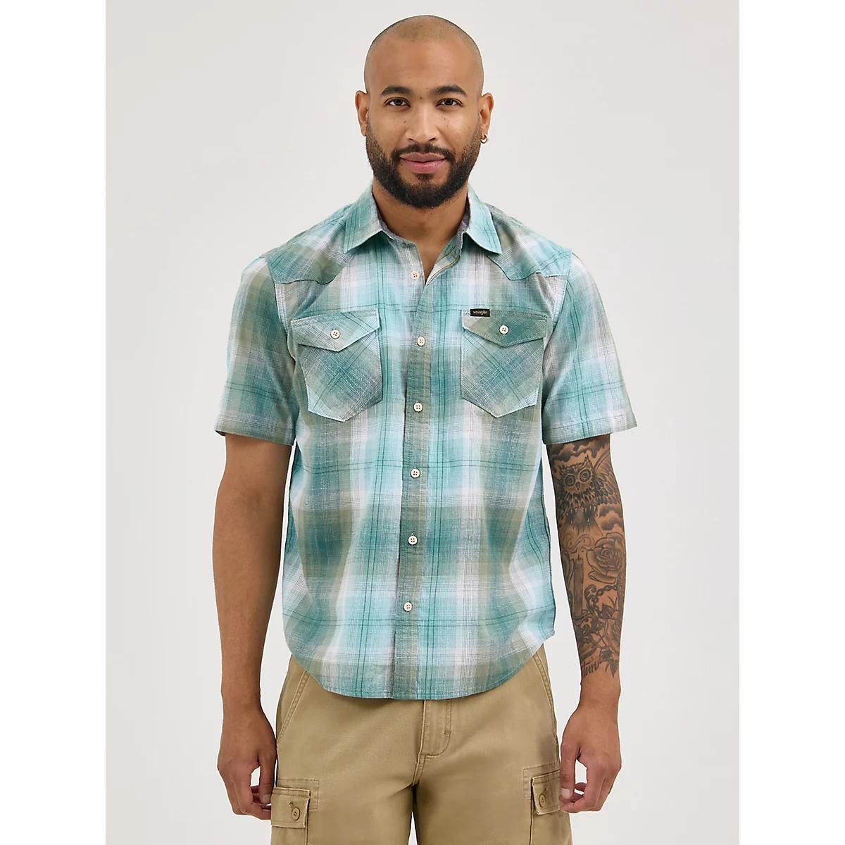 Men's Slub Cotton Plaid Shirt in Vintage Indigo Product Image
