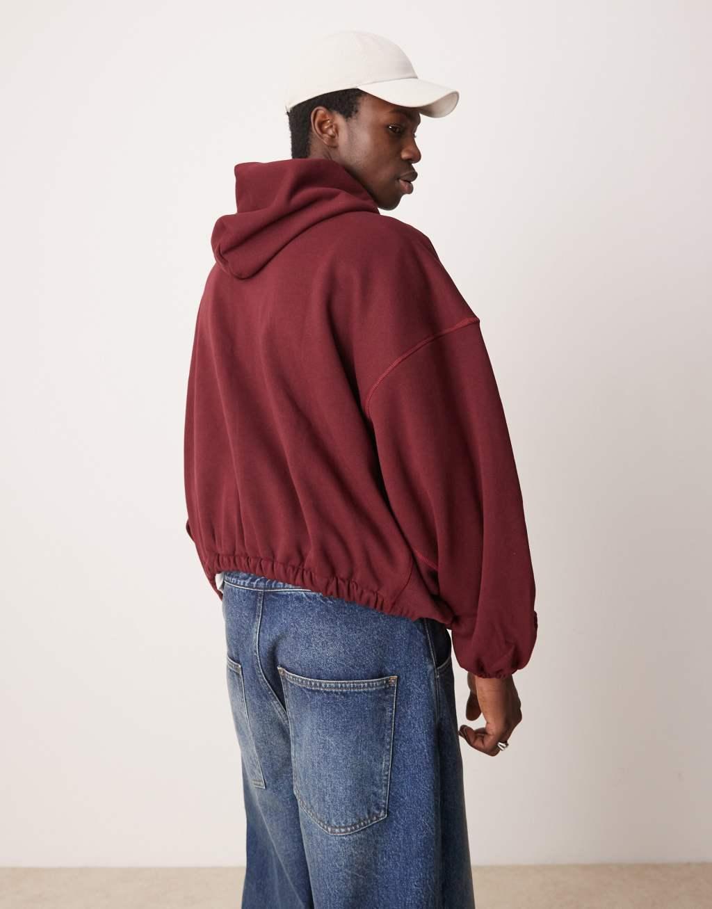 ASOS DESIGN extreme oversized boxy hoodie with underarm panels in burgundy Product Image