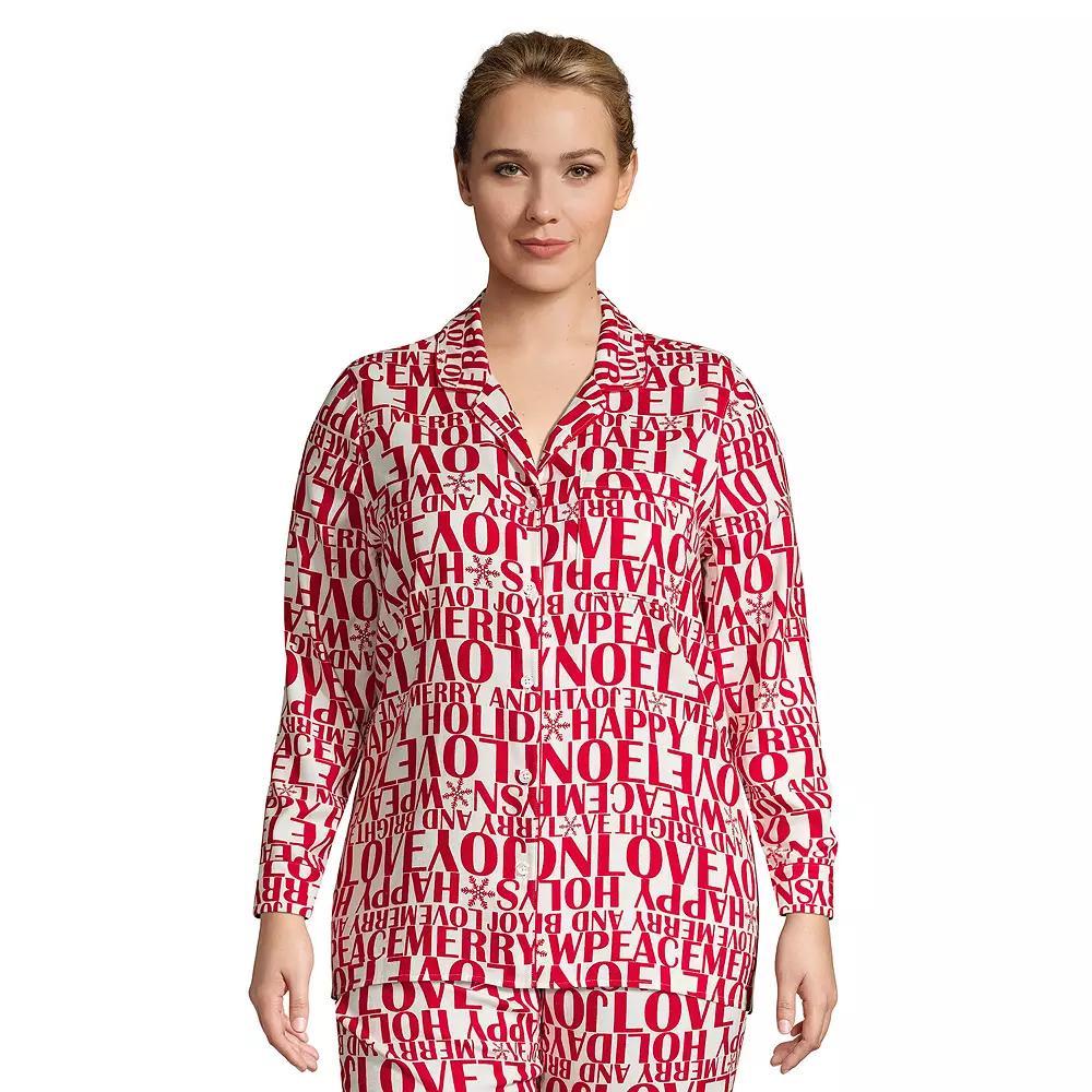 Plus Size Lands' End Long Sleeve Flannel Pajama Top, Women's, Size: 1XL, Ivory Greetings Product Image