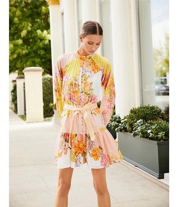 Antonio Melani Brynn Floral Print Dress Mock Neck Long Sleeve Self-Tie Button Front Dress Product Image