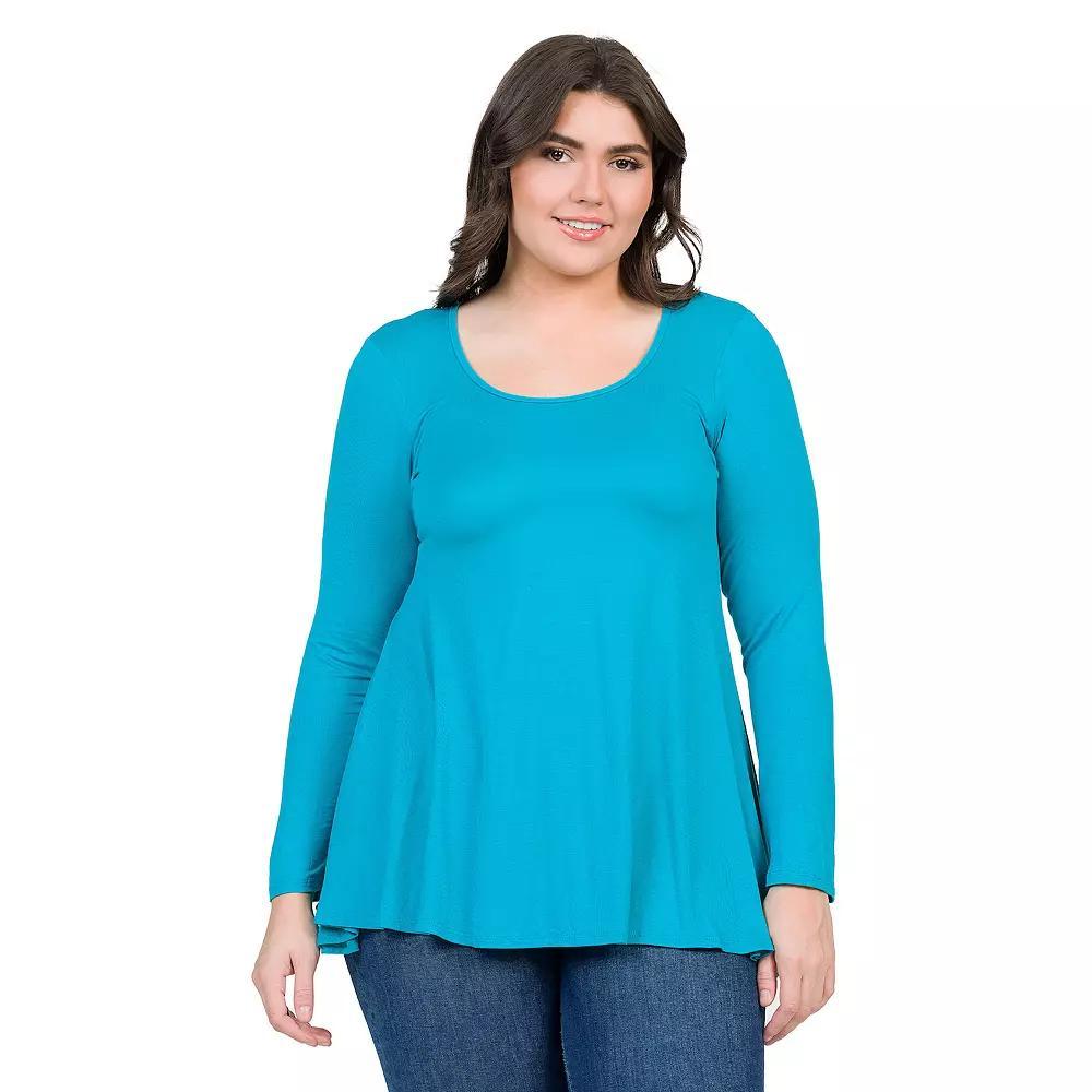 Plus Size 24Seven Comfort Apparel Poised Long Sleeve Swing Tunic Top, Womens Product Image