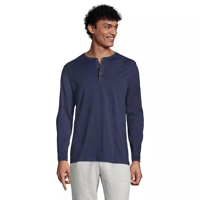 Men's Lands' End Long Sleeve Supima Jersey Henley Top, Size: Large, Radiant Blue Product Image