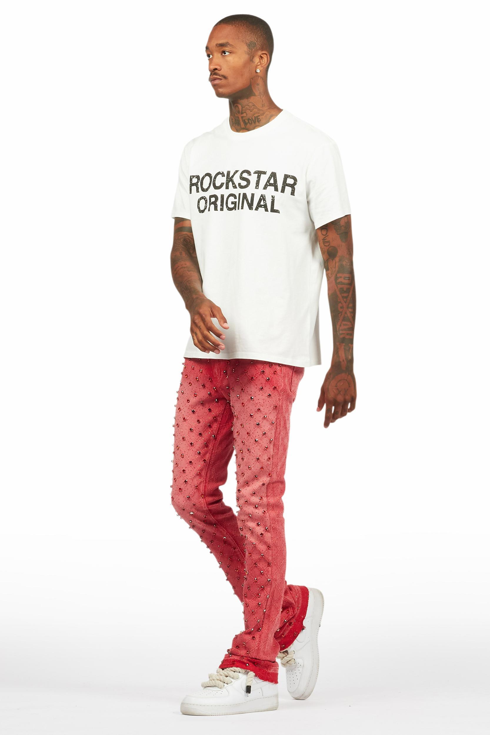 Glit Red Rhinestone Stacked Flare Jean Male Product Image