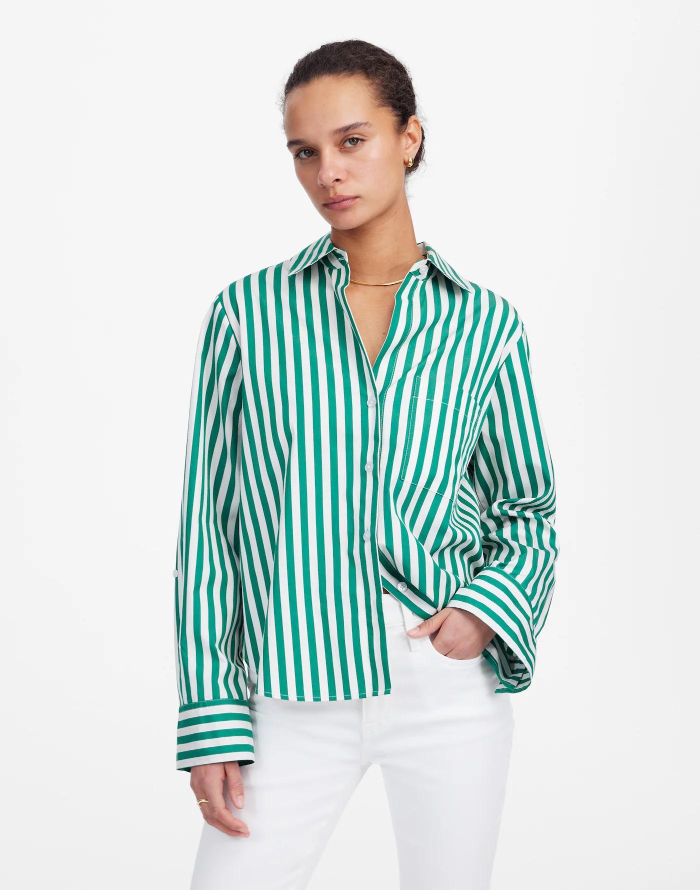 Plus Poplin Easy Y-Neck Button-Up Shirt Product Image