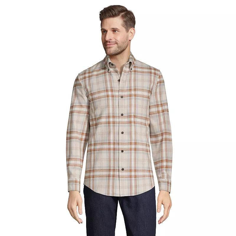 Men's Lands' End Traditional-Fit Flagship Flannel Shirt, Size: XL, Navy Green Plaid Product Image