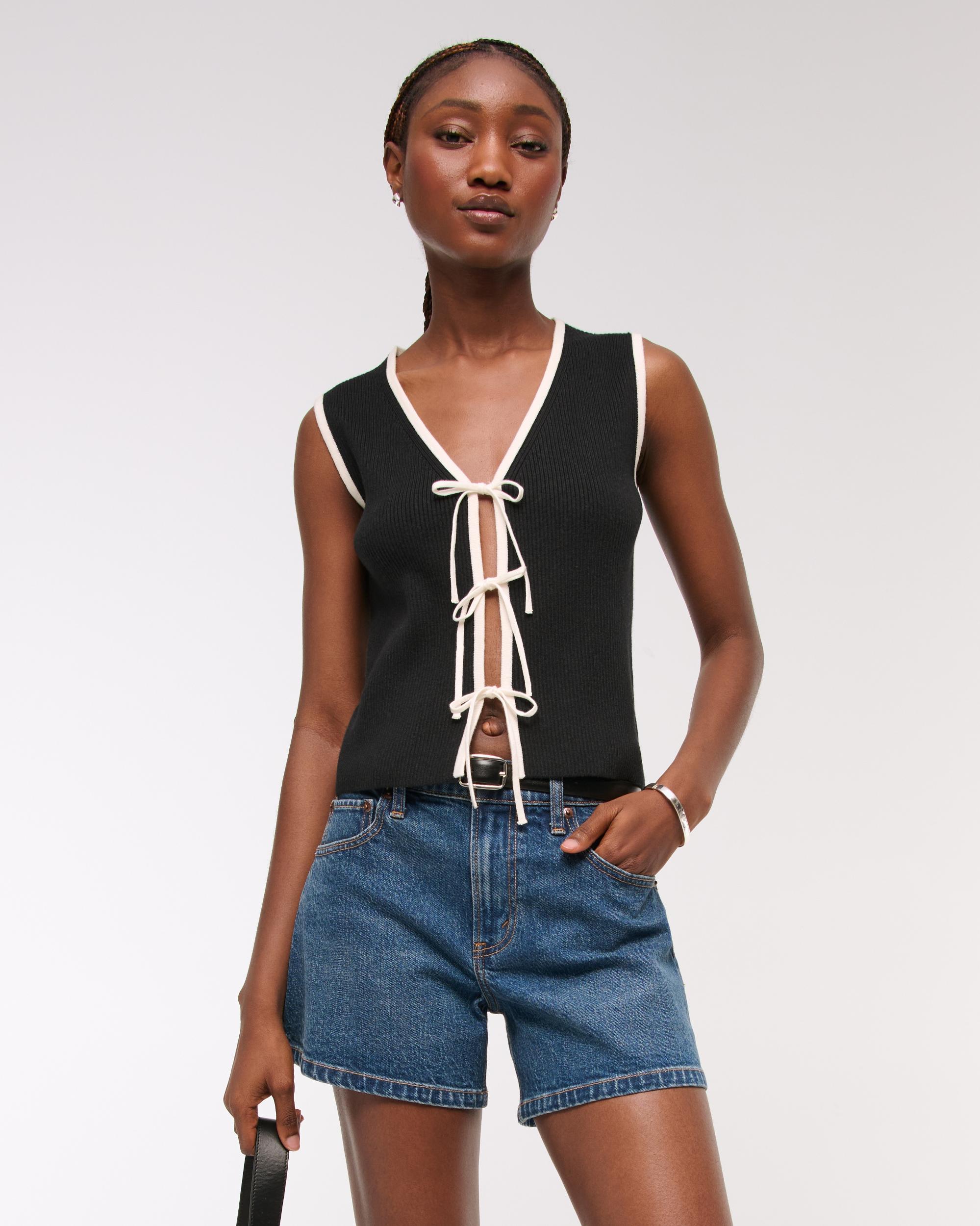 Tie-Front V-Neck Sweater Vest Product Image