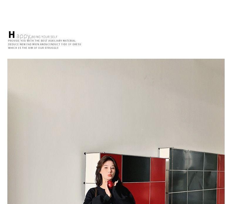 Long-Sleeve Crew Neck Lettering Mock Two-Piece Maxi Sweatshirt Dress Product Image