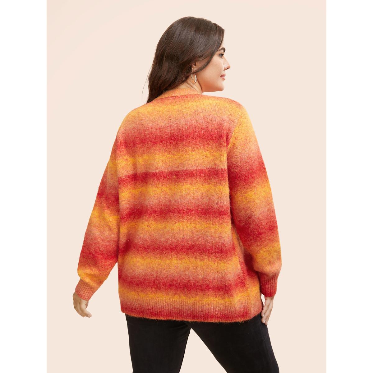 Plus Size Ombre Contrast Patch Pocket Cardigan Brightorange Women Casual Loose Long Sleeve Everyday Cardigans BloomChic 18-20/2X Product Image