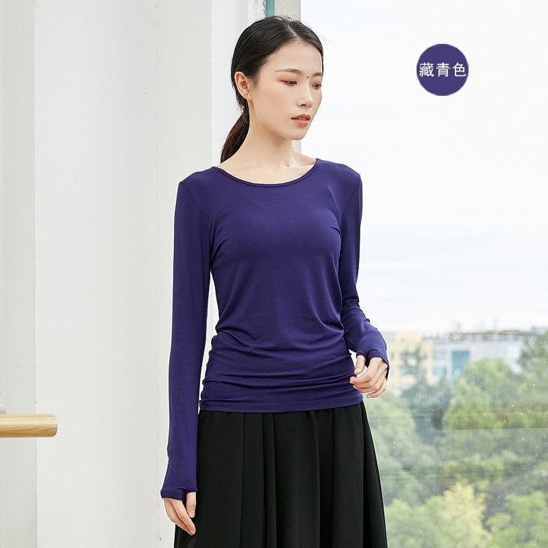 Long-Sleeve Crew Neck Plain Dance T-Shirt Product Image