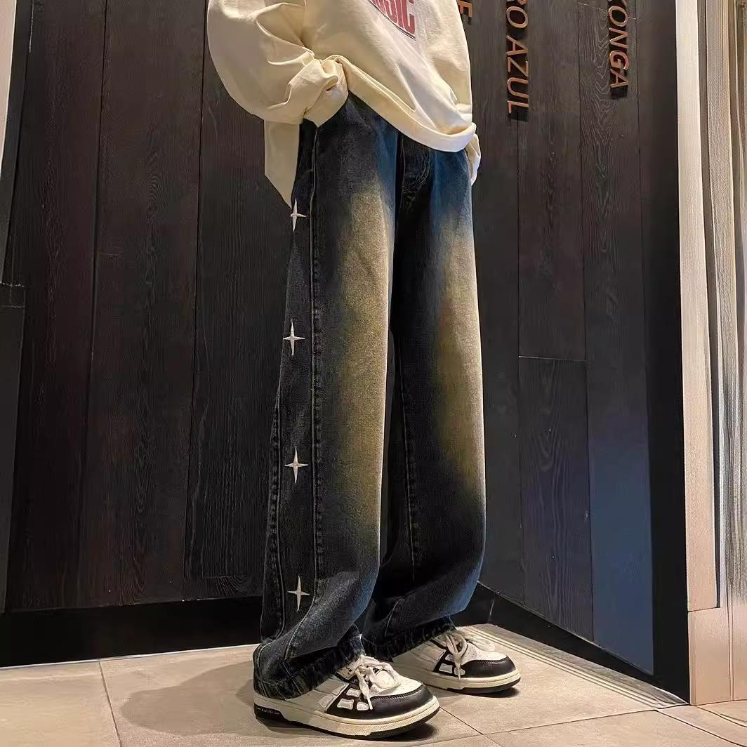 Vintage Street Star Embroidered Washed Jeans Product Image