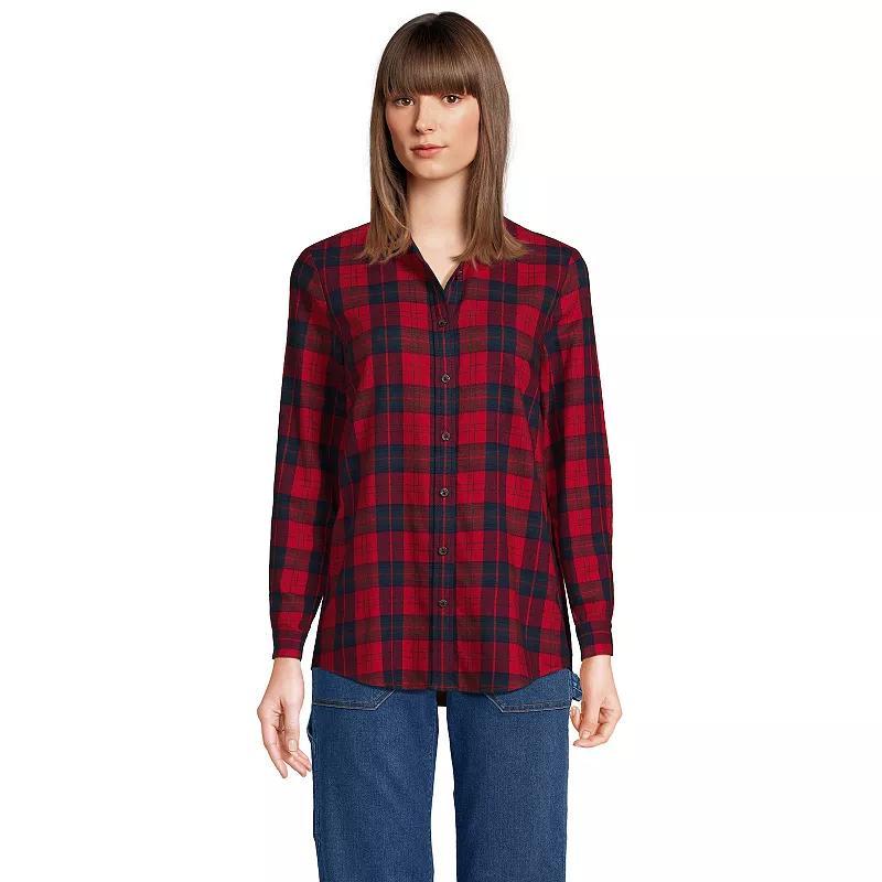Women's Lands' End Flannel Boyfriend Shirt, Size: XS, Ivory Blue Plaid Product Image
