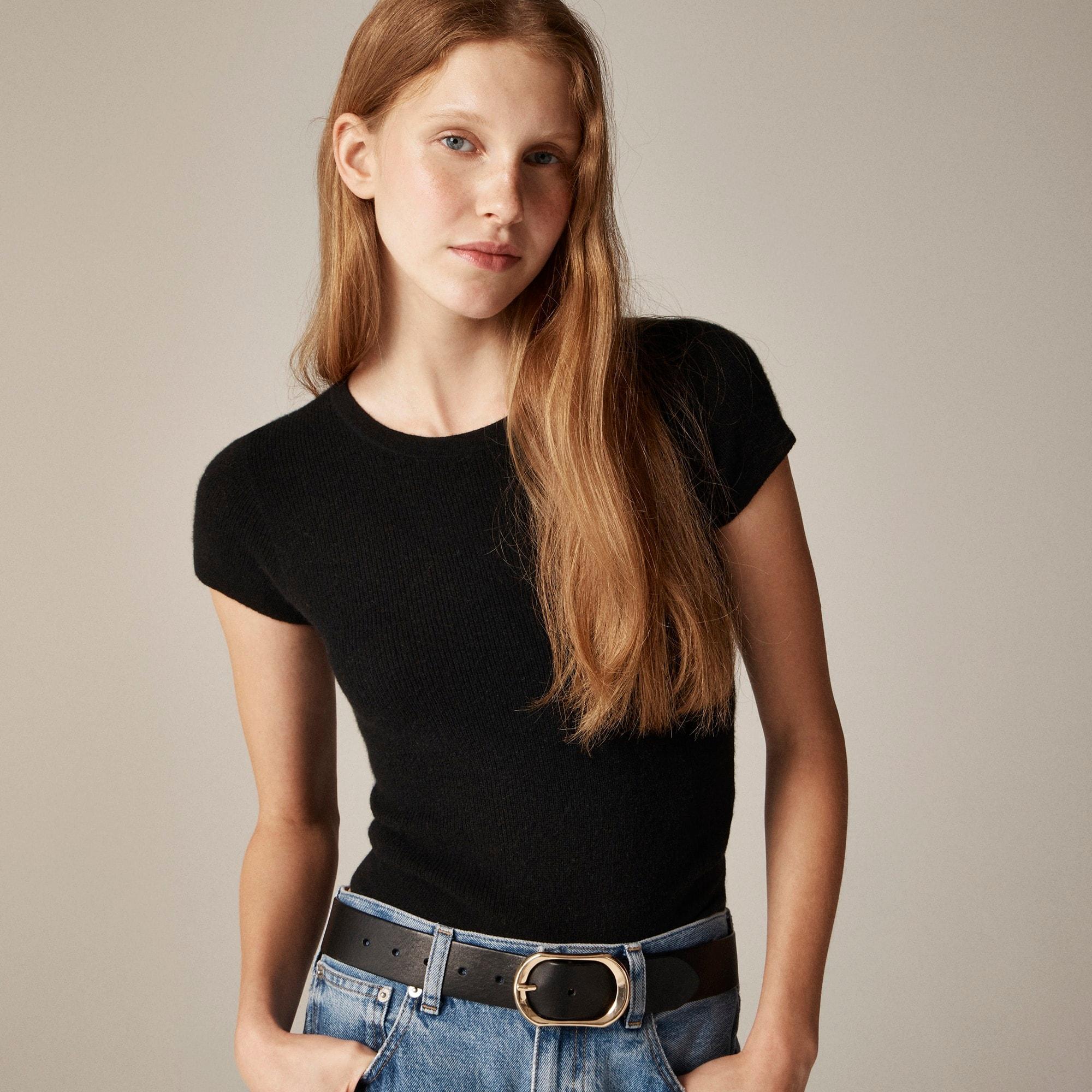 Ribbed featherweight cashmere T-shirt Product Image