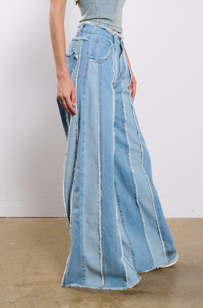 DONT NEED TO SLEEP DISTRESSED WIDE LEG DENIM PANT Product Image