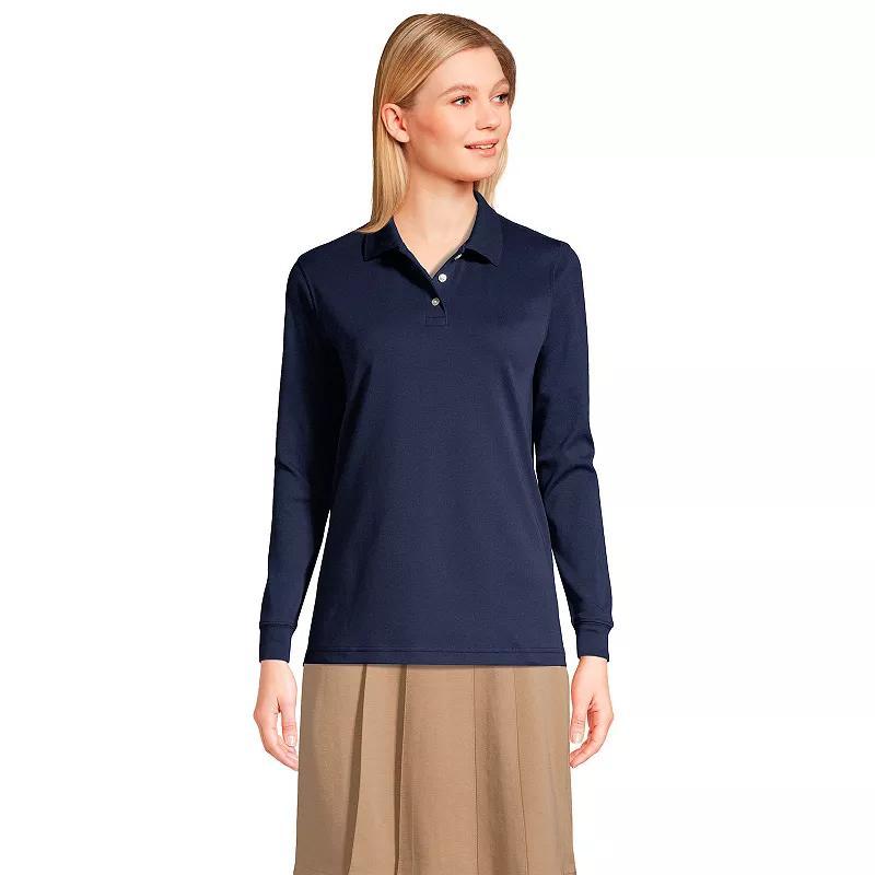 Womens Lands End School Uniform Long Sleeve 3-Button Interlock Polo Shirt Red Product Image