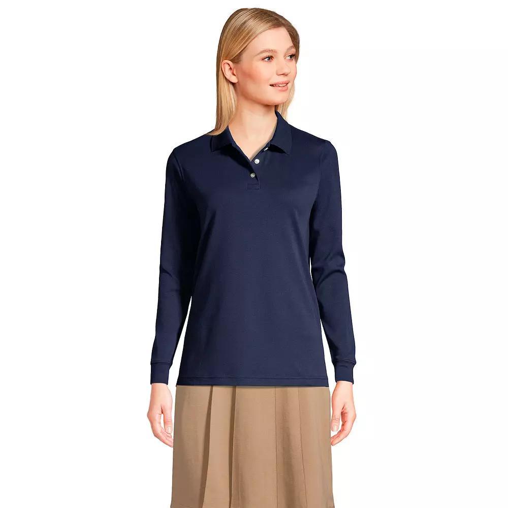 Womens Lands End School Uniform Long Sleeve 3-Button Interlock Polo Shirt Red Product Image