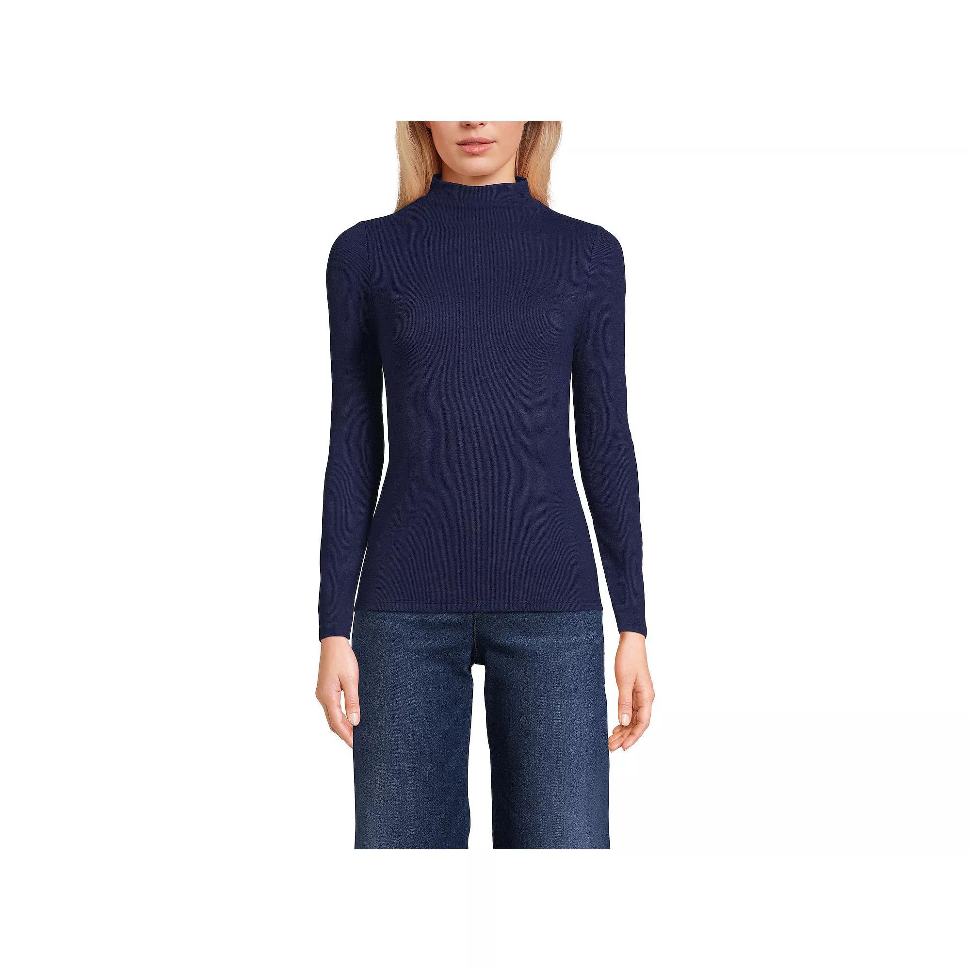 Women's Lands' End Rib Skimming Long Sleeve Mock Neck Top, Size: XS, Deep  Blue Product Image