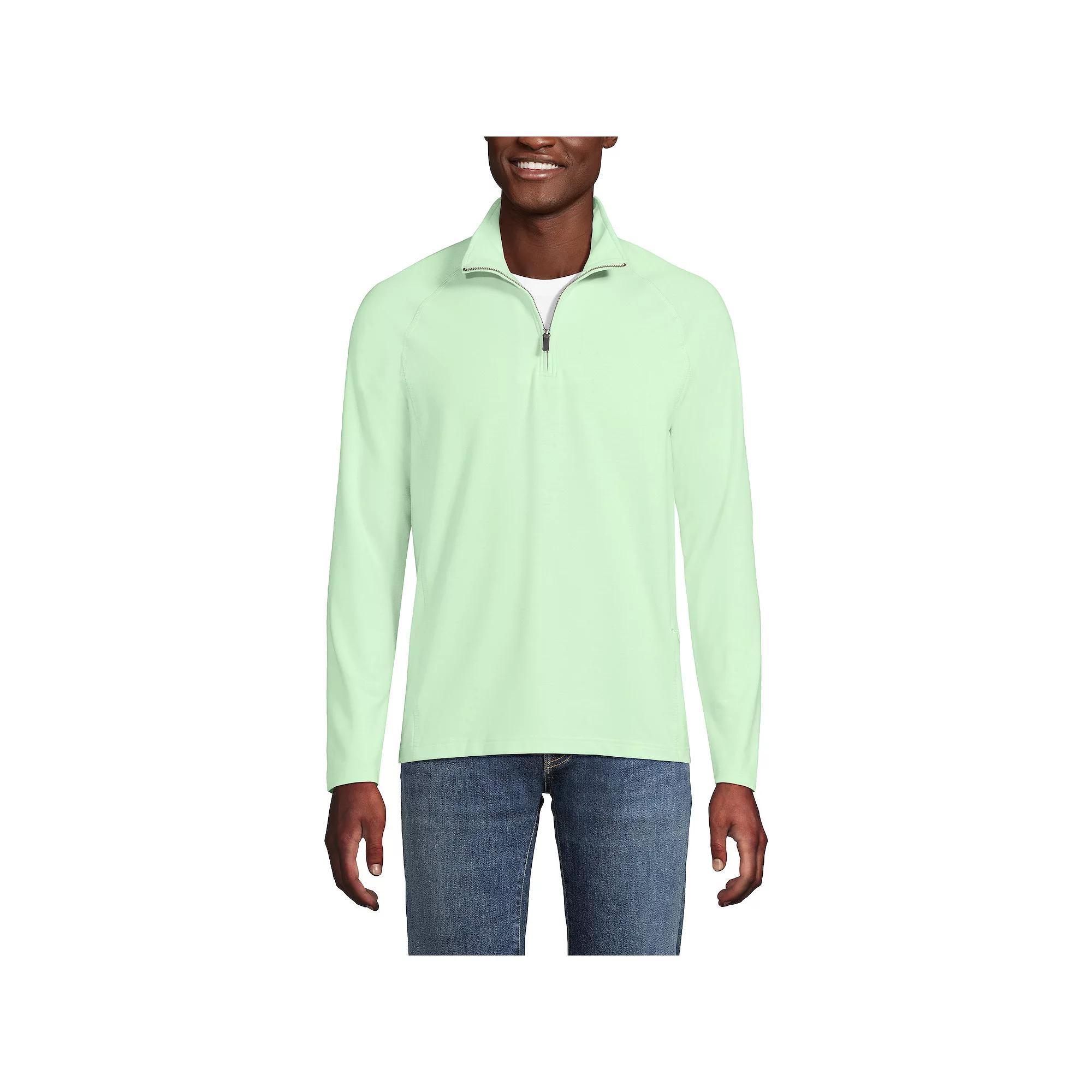 Men's Lands' End Long Sleeve Raglan French Terry Quarter Zip Sweatshirt, Size: Medium, Icy Mint Green Product Image