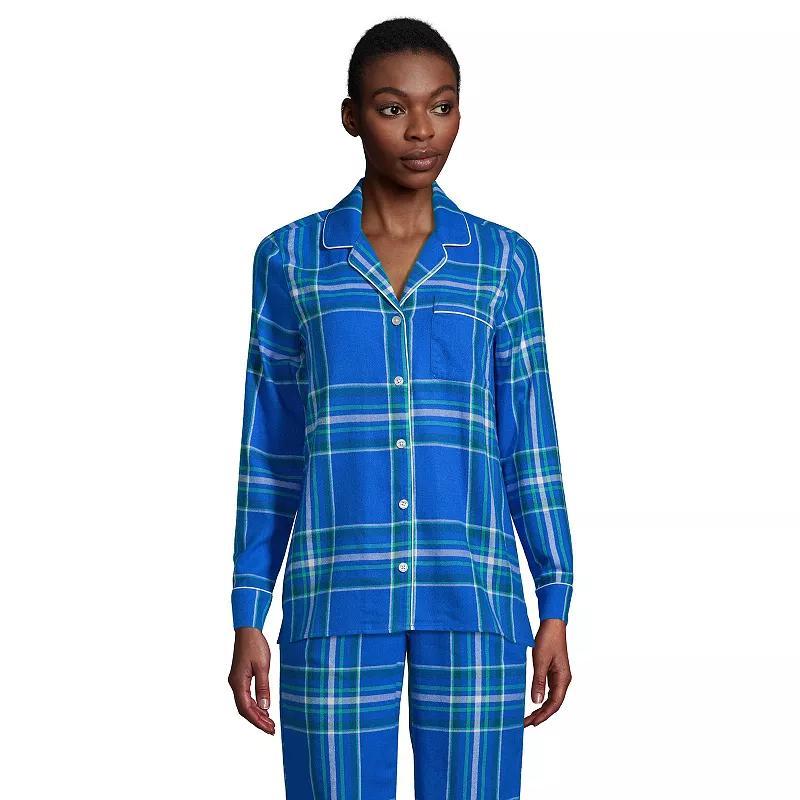 Womens Lands End Long Sleeve Flannel Pajama Top Blue Artisan Plaid Product Image