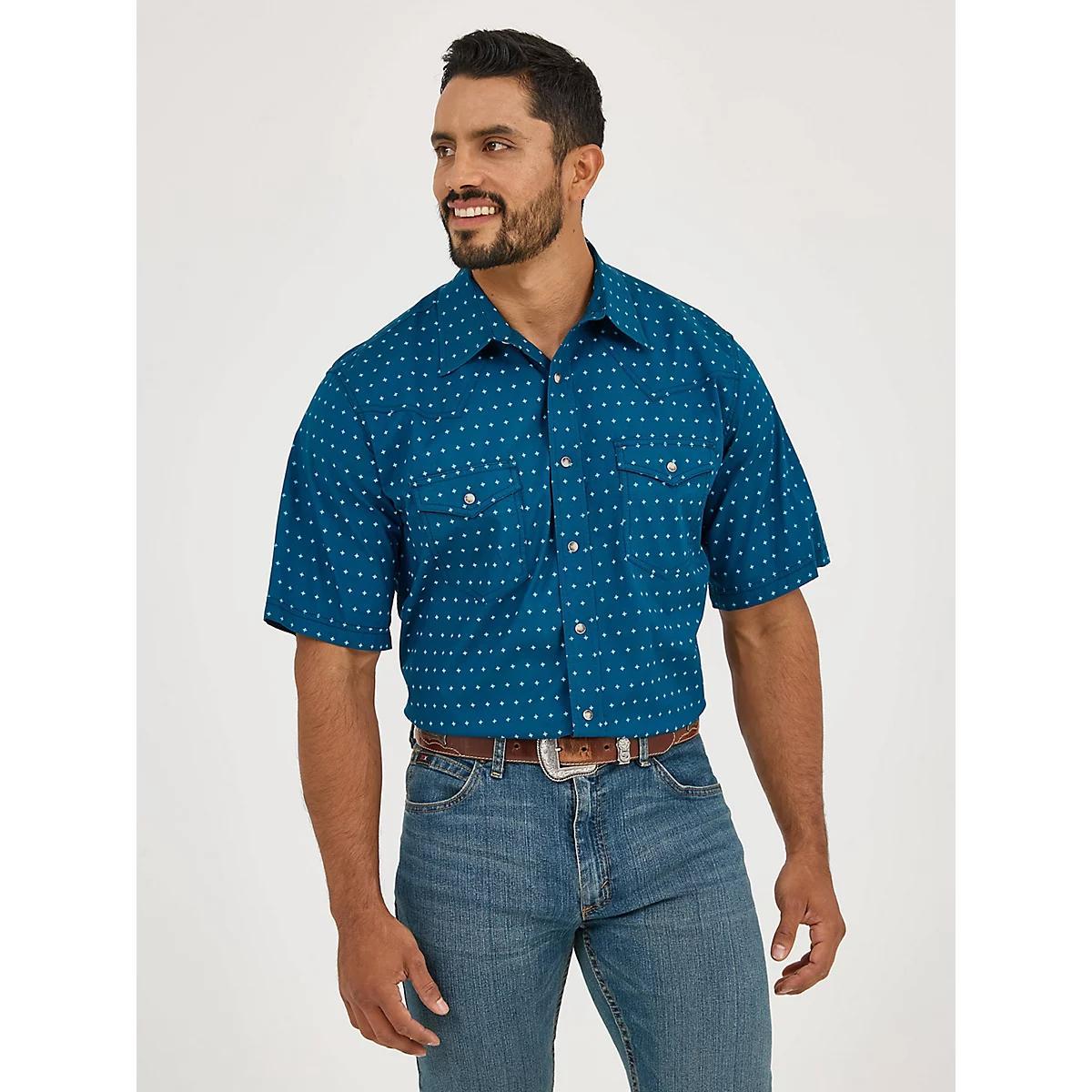 Men's 20X® Competition Advanced Comfort Short Sleeve Western Snap Shirt in Sky Plaid Product Image