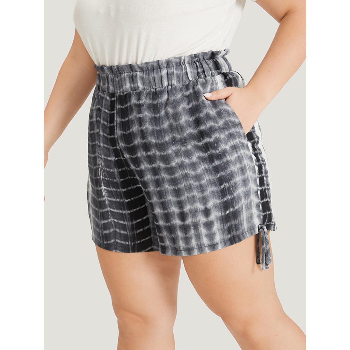 Plus Size Tie Dye Knot Pocket Paperbag Waist Shorts Women Multicolor Casual Cross straps Dailywear Shorts BloomChic 12/L Product Image