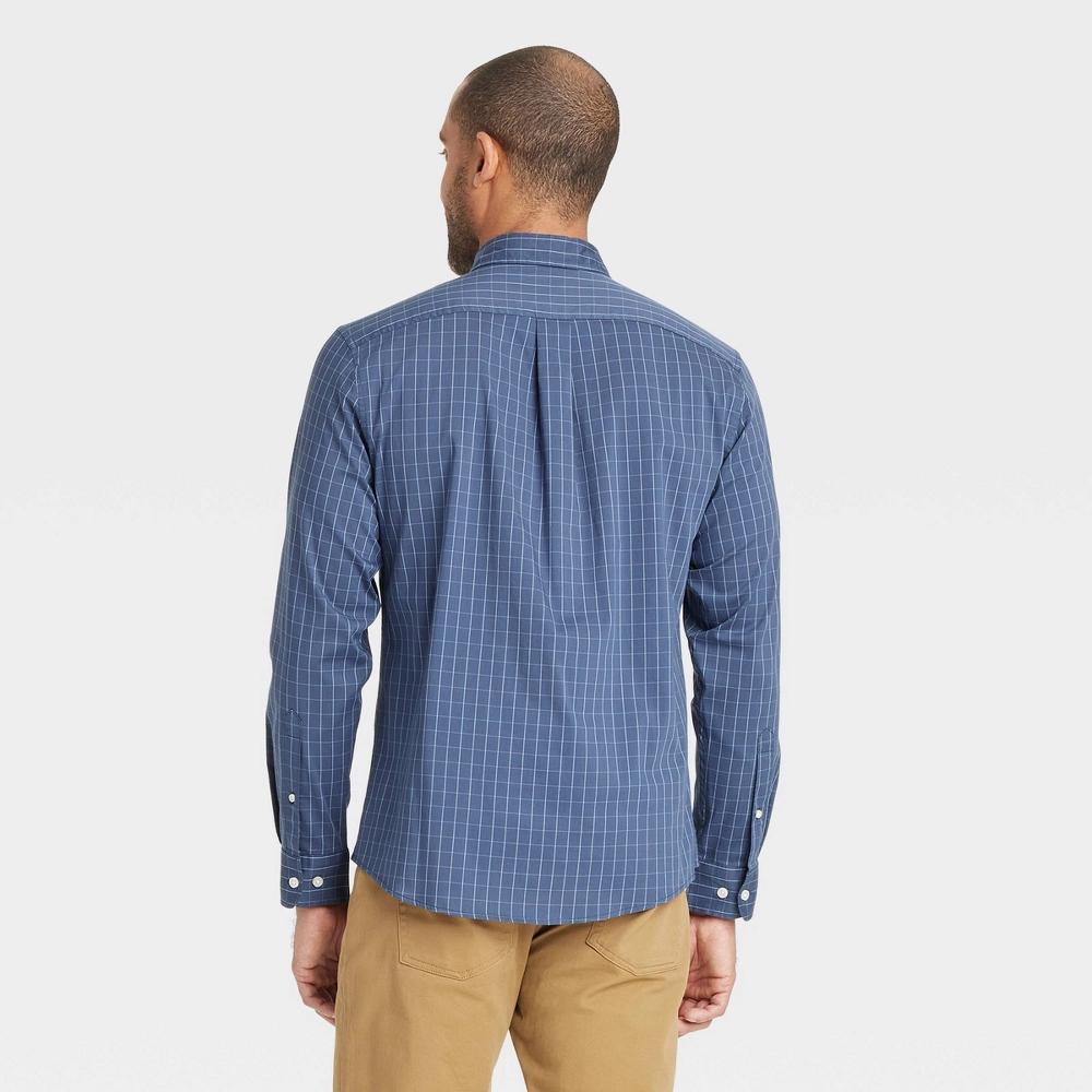 Men's Comfort Wear Long Sleeve Shirt - Goodfellow & Co™ Blue M: Cotton Blend, Plaid Pattern, Front Pocket, Button Down Product Image