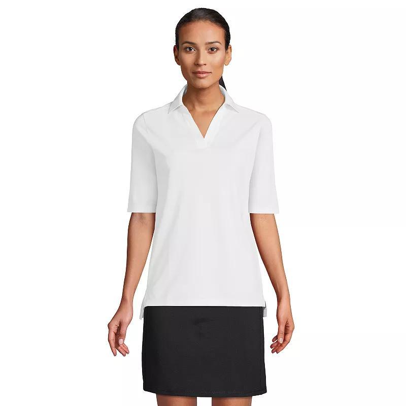 Women's Lands' End Performance Elbow Sleeve Pique Polo Top, Size: Medium, Black Product Image