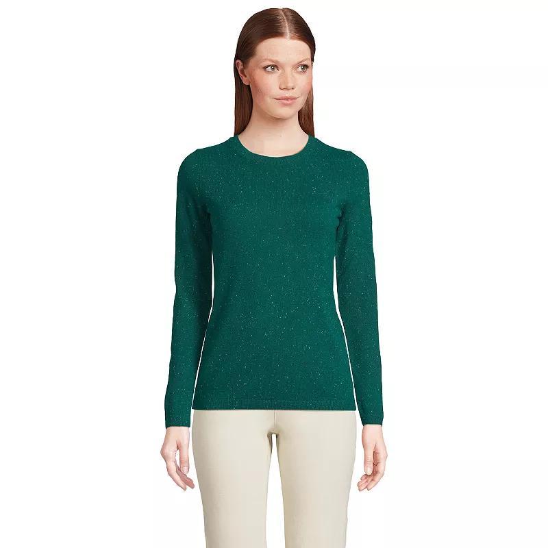 Women's Lands' End Crewneck Cashmere Sweater, Size: XL, Green Donegal Product Image