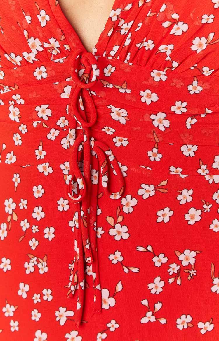 Ayla Red Floral Short Sleeve Maxi Dress Product Image