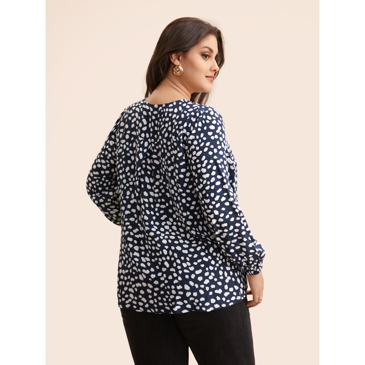 Plus Size Indigo Leopard Print Ruffles Lantern Sleeve Blouse Women Elegant Long Sleeve Round Neck Everyday Blouses BloomChic 28/5X Product Image