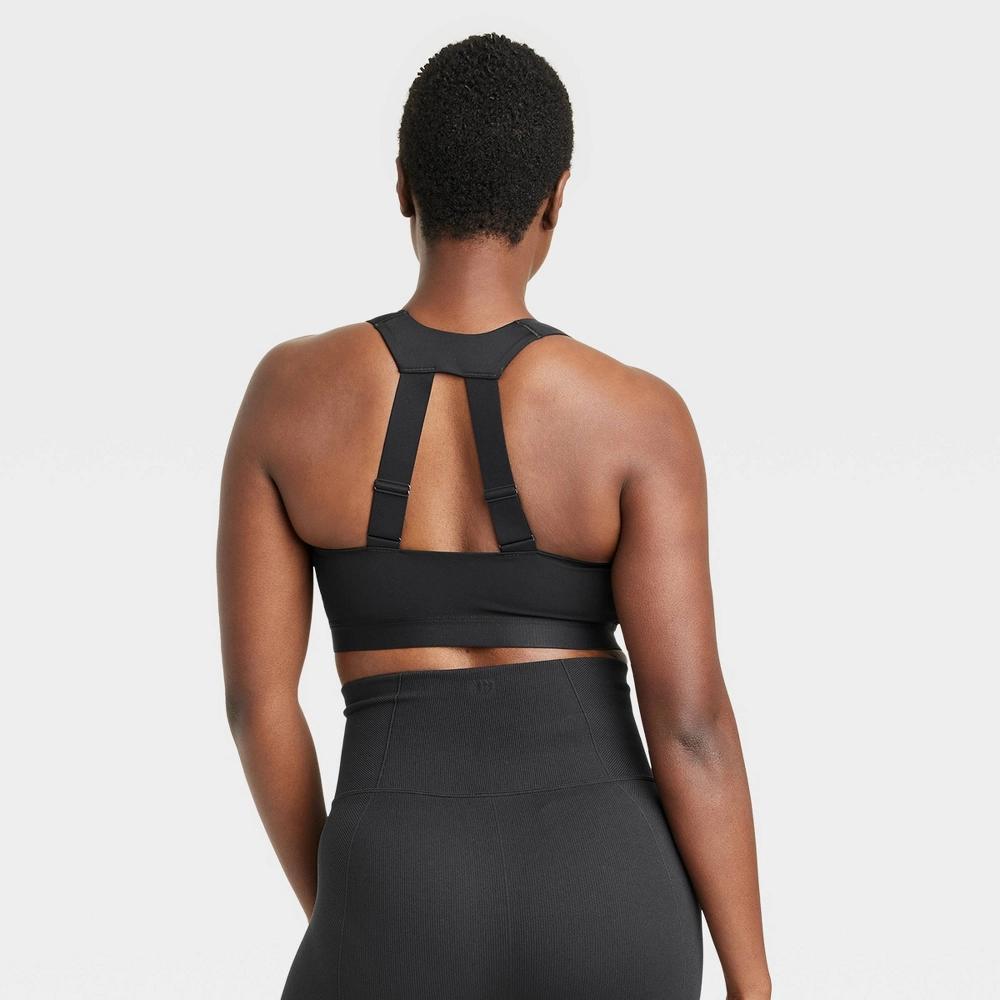 Women's Sculpt High Support Zip-Front Sports Bra - All In Motion™ Black 34B: Adjustable Strap, Molded Cup Product Image