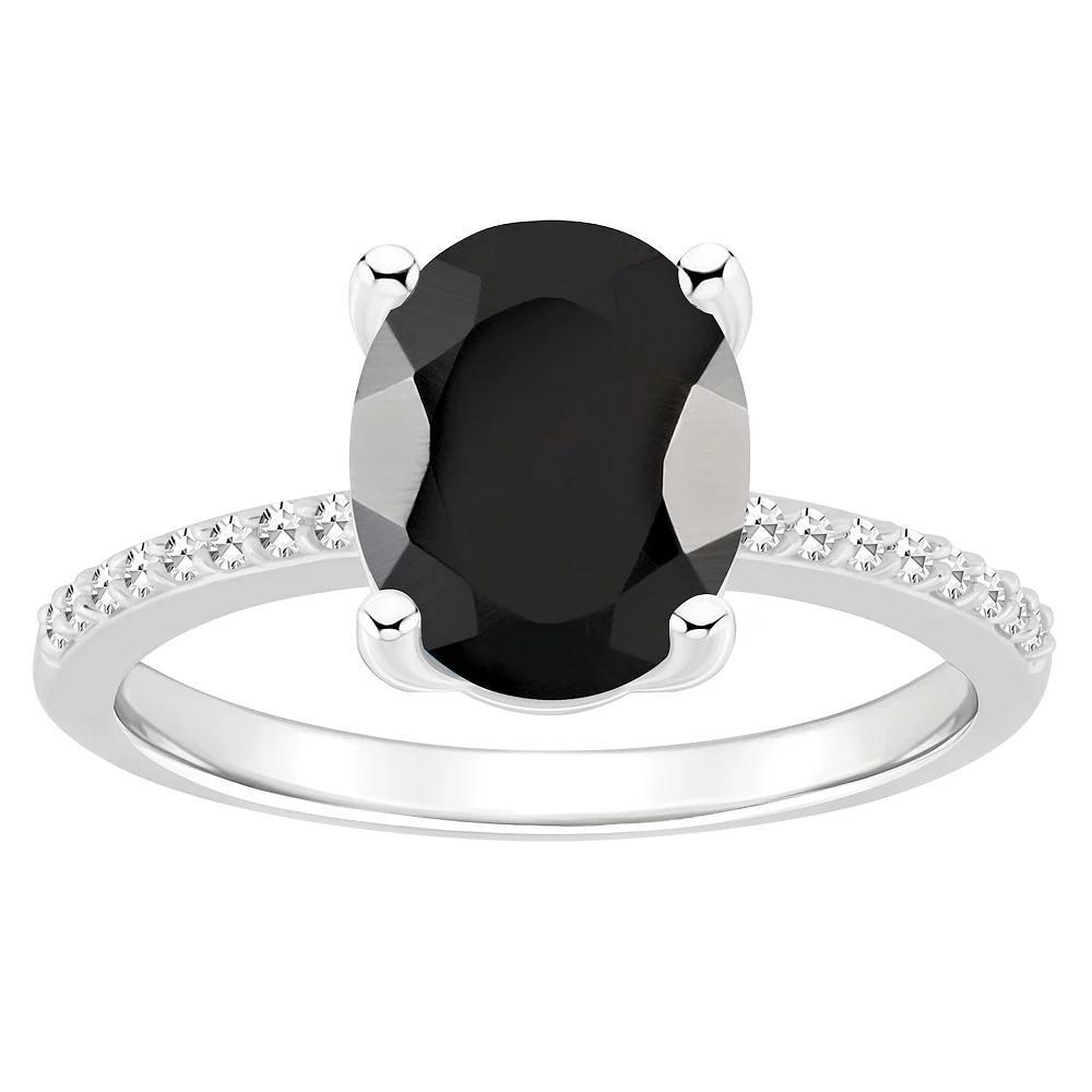 Alyson Layne Sterling Silver Oval Black Onyx 1/10 Carat T.W. Diamond Ring, Womens Product Image
