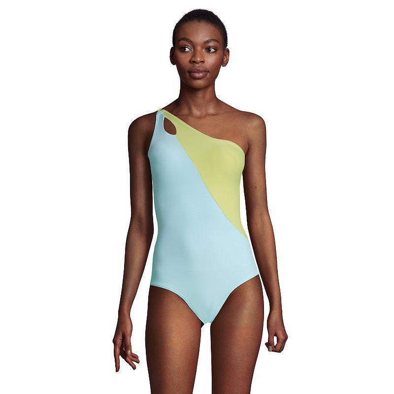 Womens Lands End Tummy Control UPF 50 Asymmetrical One-Piece Swimsuit Product Image
