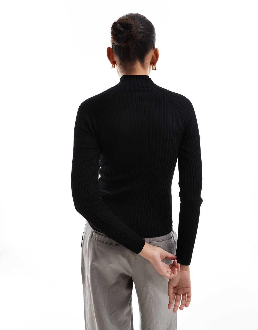 Stradivarius ribbed sweater in black Product Image