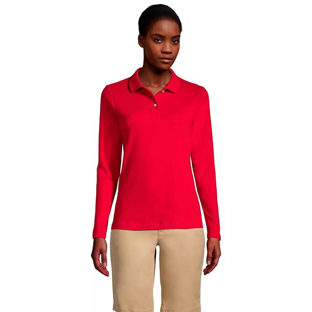 Women's Lands' End School Uniform Long Sleeve 2-Button Interlock Polo Shirt, Size: XS, White Product Image