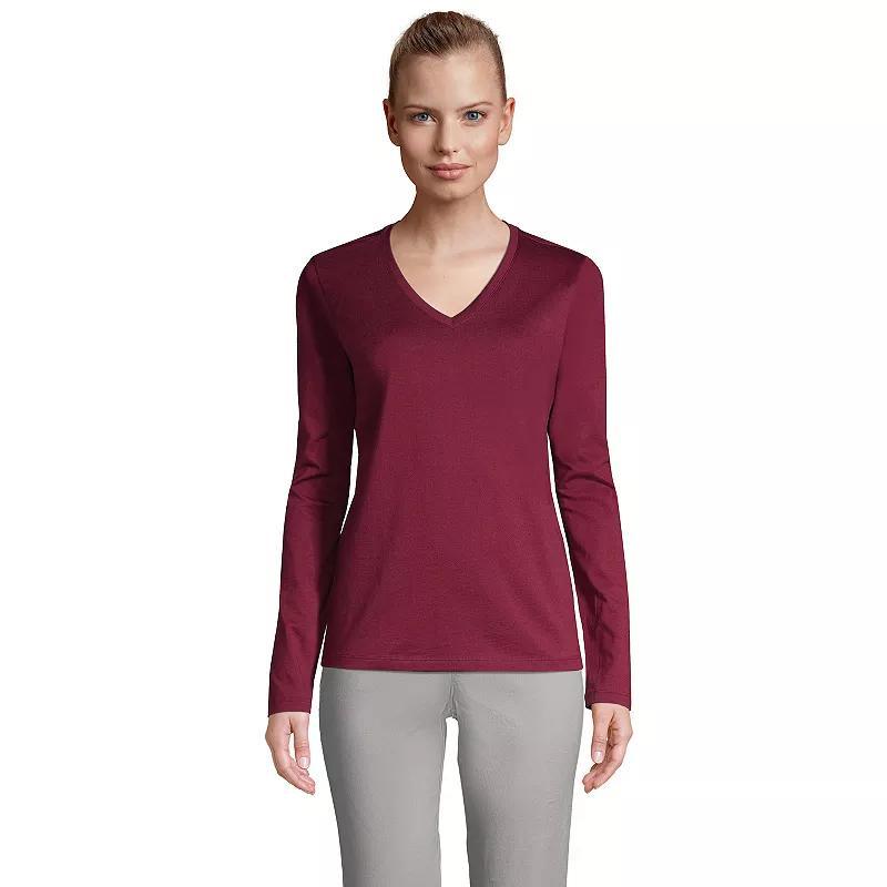 Womens Lands End Relaxed-Fit Supima Long Sleeve Cotton V-Neck Tee Product Image