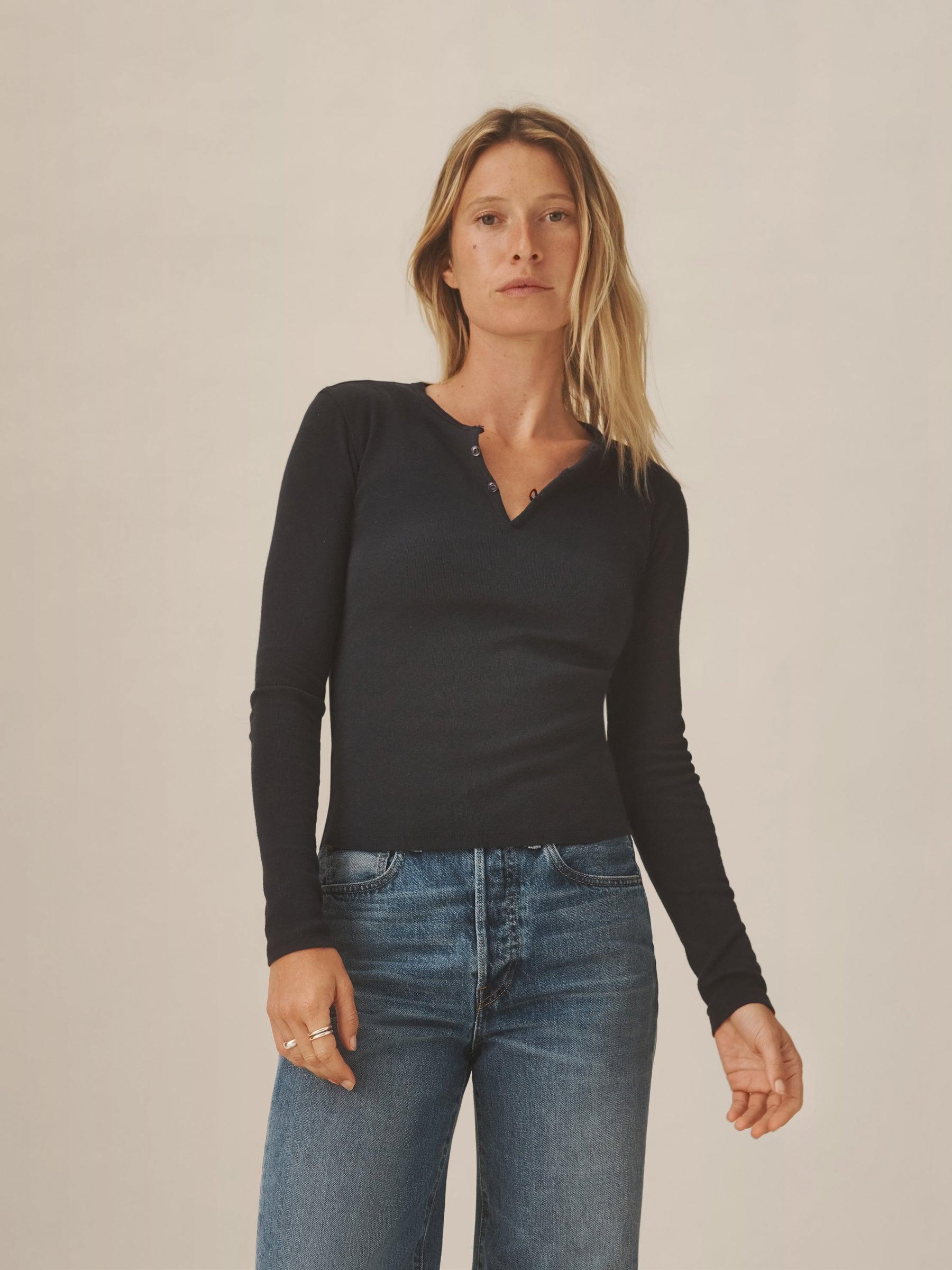 Dark Navy Heirloom Rib L/S Henley Product Image