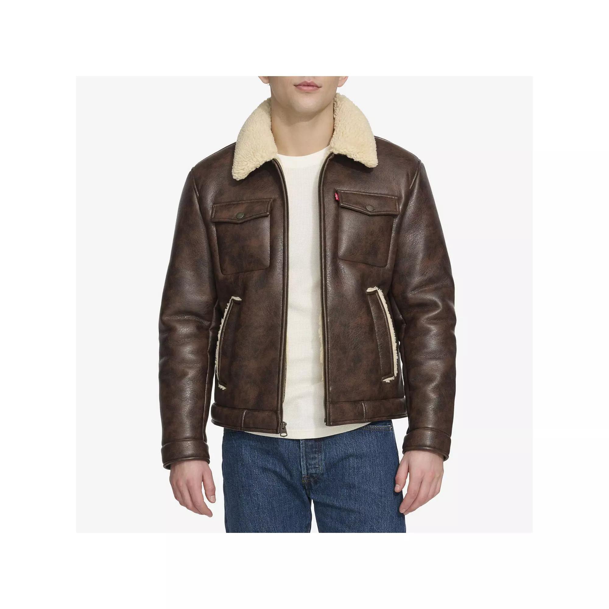 Men's Levi's® Faux Shearling Zip Trucker Jacket, Size: Medium, Brown Product Image