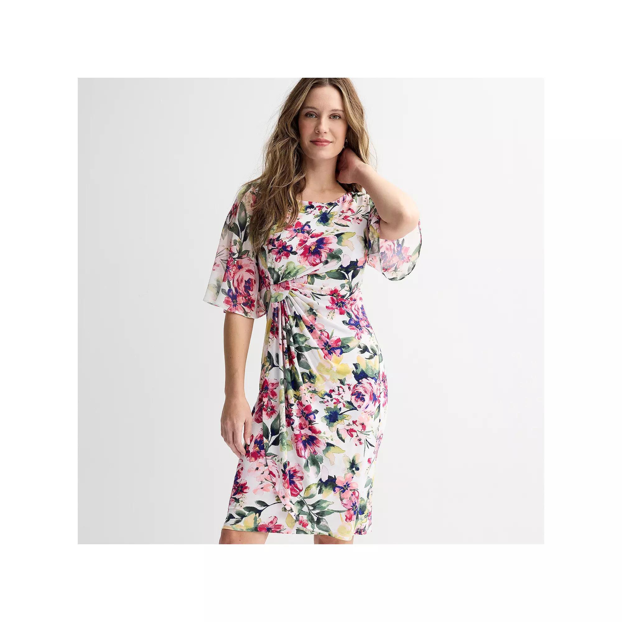 Petite Studio Connection Print Flutter Sleeve Faux-Wrap Dress, Women's, Size: 10 Petite, Pink Floral Product Image