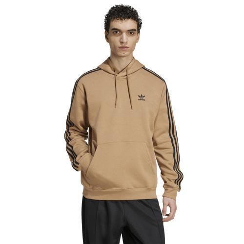 adidas Originals Mens adidas Originals 3 Stripe Fleece Hoodie - Mens Cardboard/Black Product Image