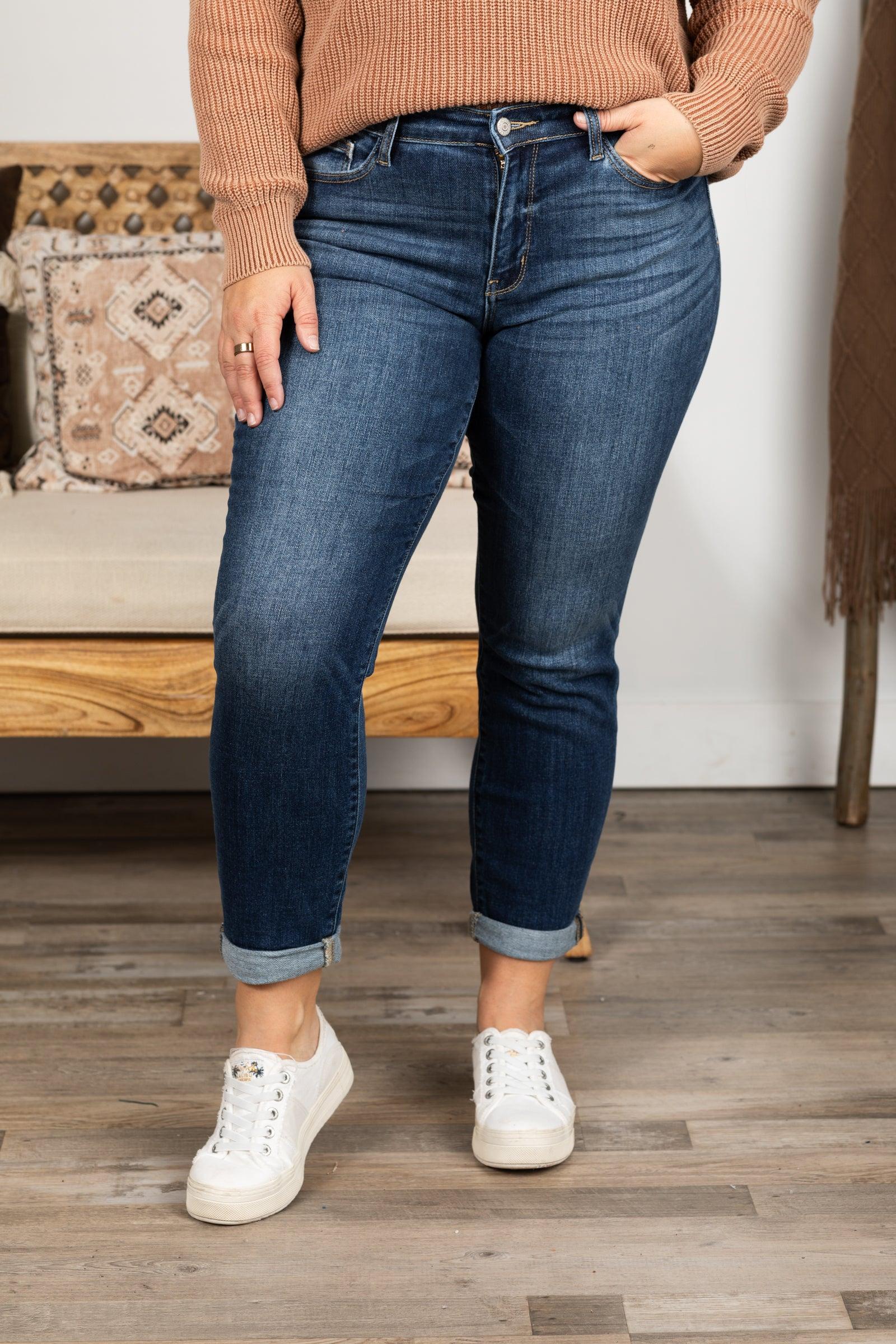 Judy Blue Core Mid Rise Cuffed Boyfriend Jeans Product Image