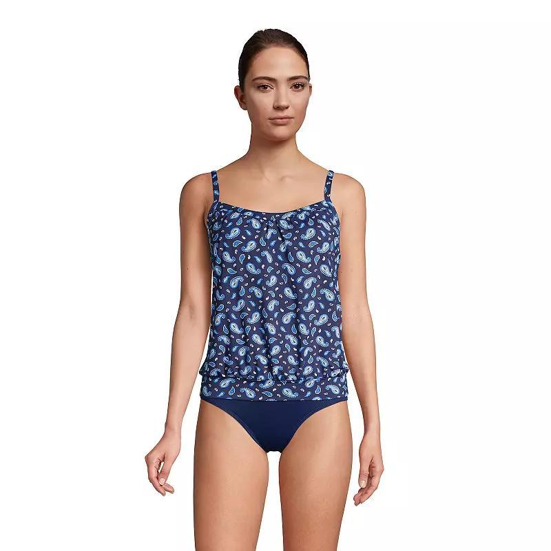 Womens Lands End DDD-Cup Bust-Minimizer Blouson Chlorine-Resistant Tankini Swim Top Deep Blue Paisley Product Image