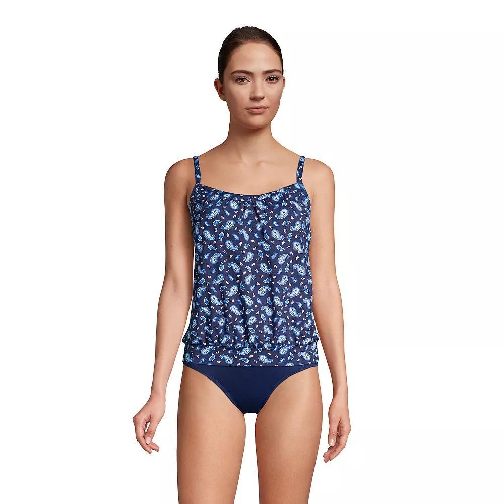 Womens Lands End DDD-Cup Bust-Minimizer Blouson Chlorine-Resistant Tankini Swim Top Deep Blue Paisley Product Image