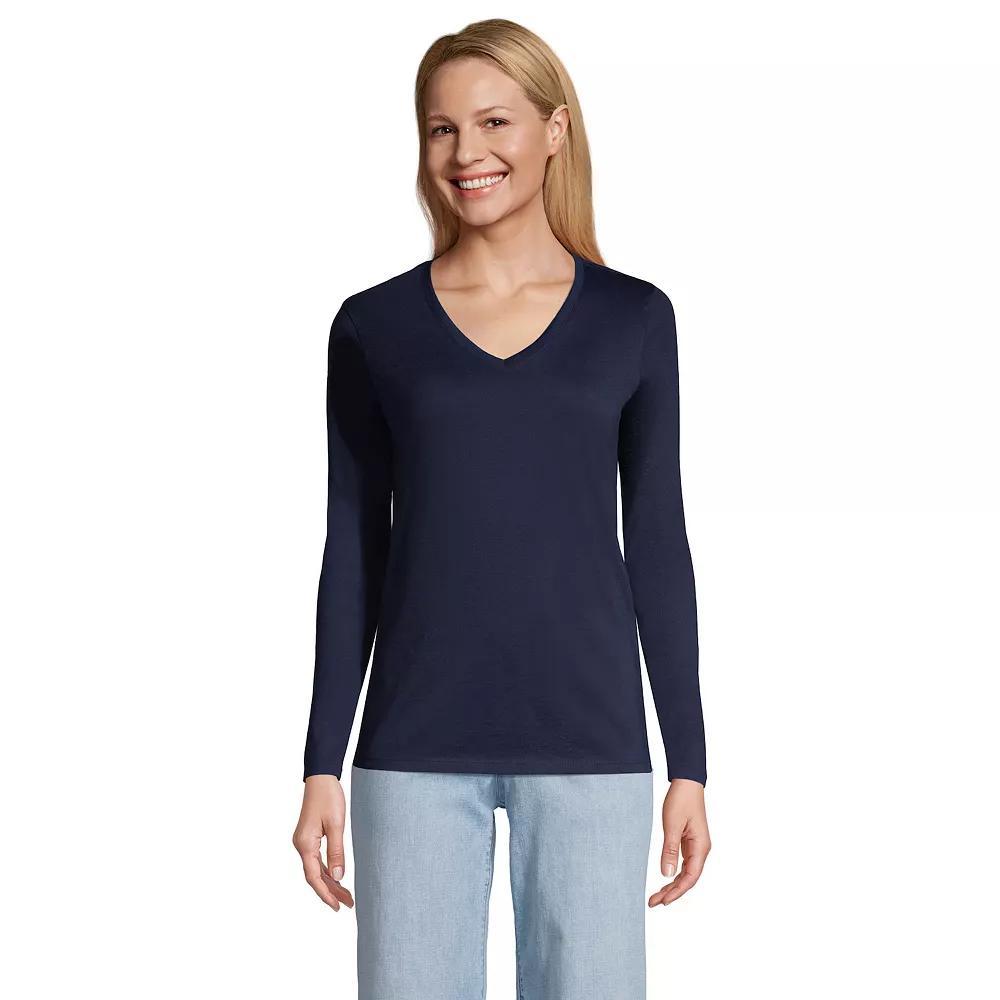 Womens Lands End Relaxed-Fit Supima Long Sleeve Cotton V-Neck Tee Product Image