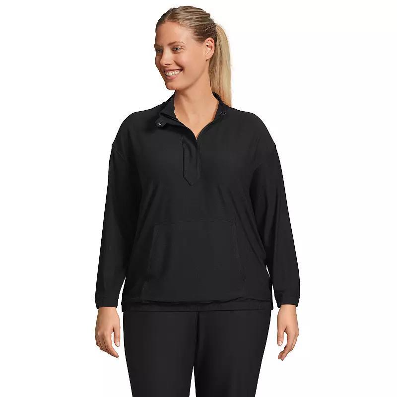 Plus Size Lands' End Long Sleeve Performance Zip Front Popover Top, Women's, Size: 2XL, Black Product Image