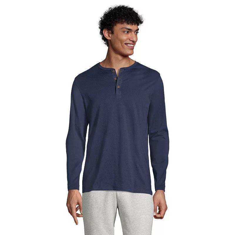 Men's Lands' End Long Sleeve Supima Jersey Henley Top, Size: Large, Radiant Blue Product Image