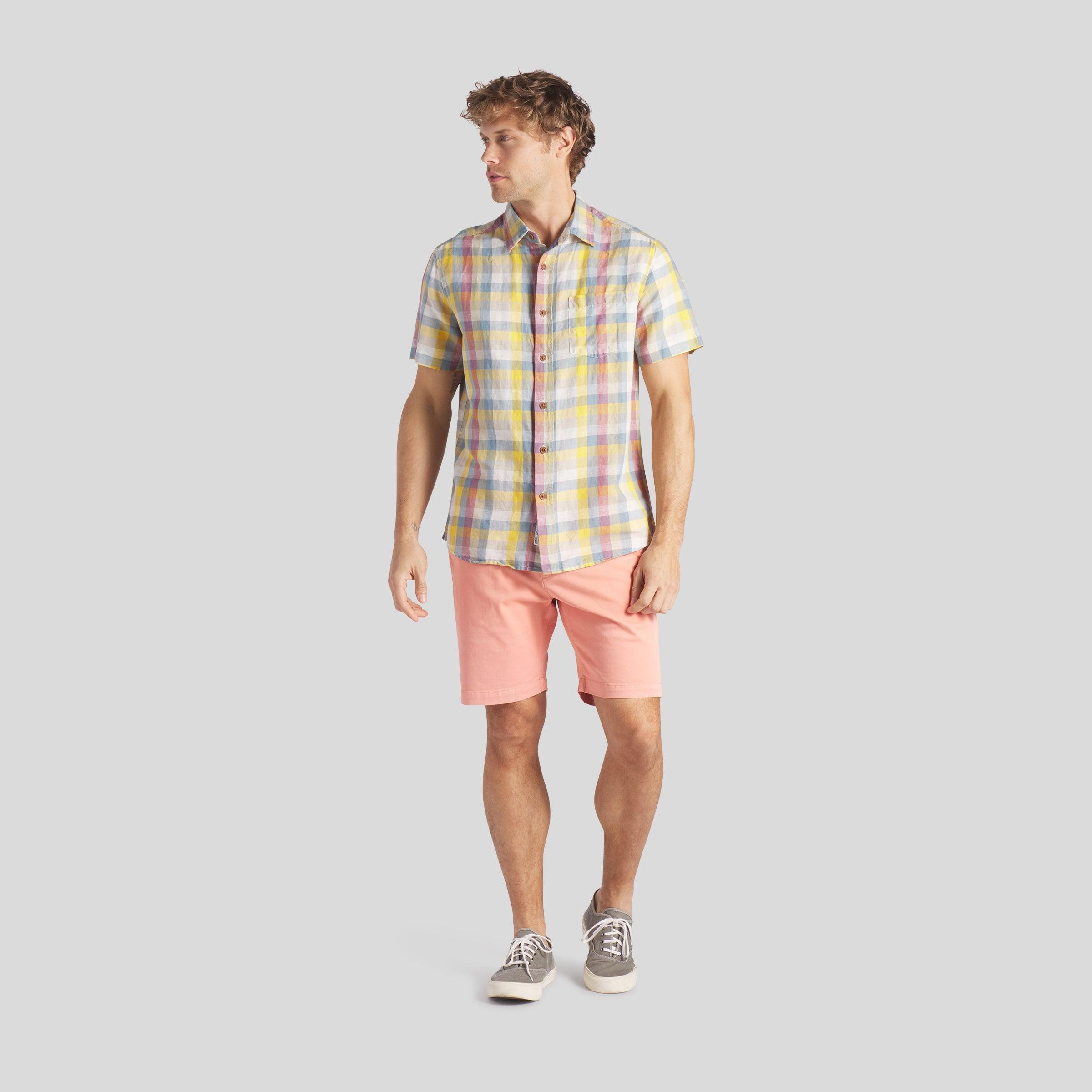 Madras Linen Cotton Plaid Shirt - Gold Navy Cream Plaid (Final Sale)* Product Image