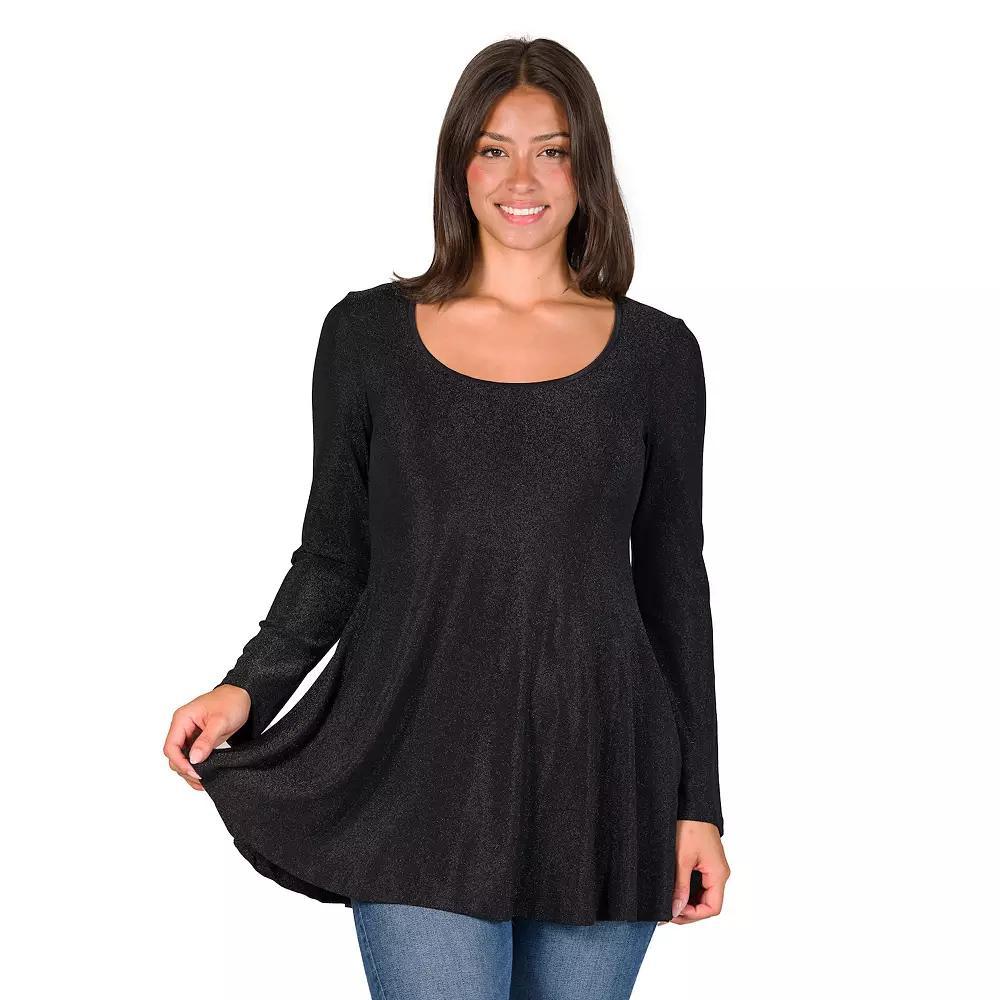 Women's 24Seven Comfort Apparel Shimmery Tunic Top, Size: Small, Black Product Image