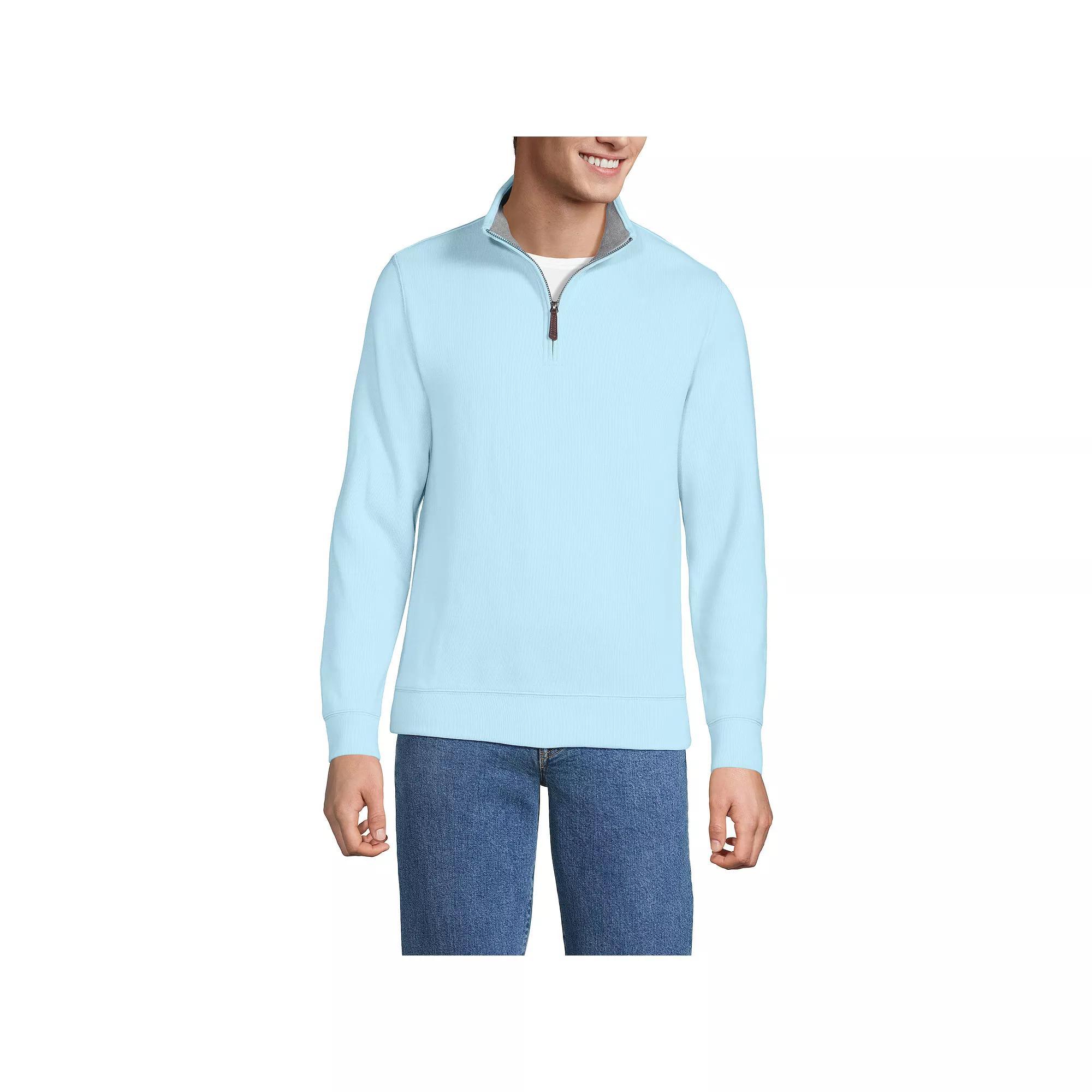 Men's Lands' End Bedford Regular-Fit Ribbed Quarter-Zip Pullover Sweater, Size: Large, Rain Blue Blue Product Image